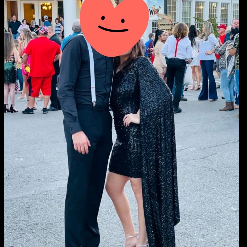 Formal Black Sequin Cape Dress